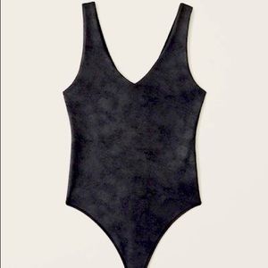Abercrombie faux leather v neck bodysuit size M